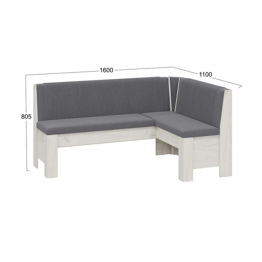Скамья угловая «Ганновер» Дуб крафт белый, Микровелюр Linea Grande 83/Connect 83 (серый)