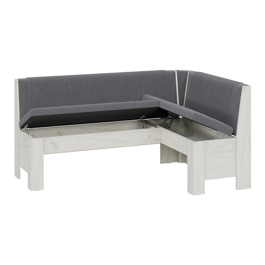 Скамья угловая «Ганновер» Дуб крафт белый, Микровелюр Linea Grande 83/Connect 83 (серый)