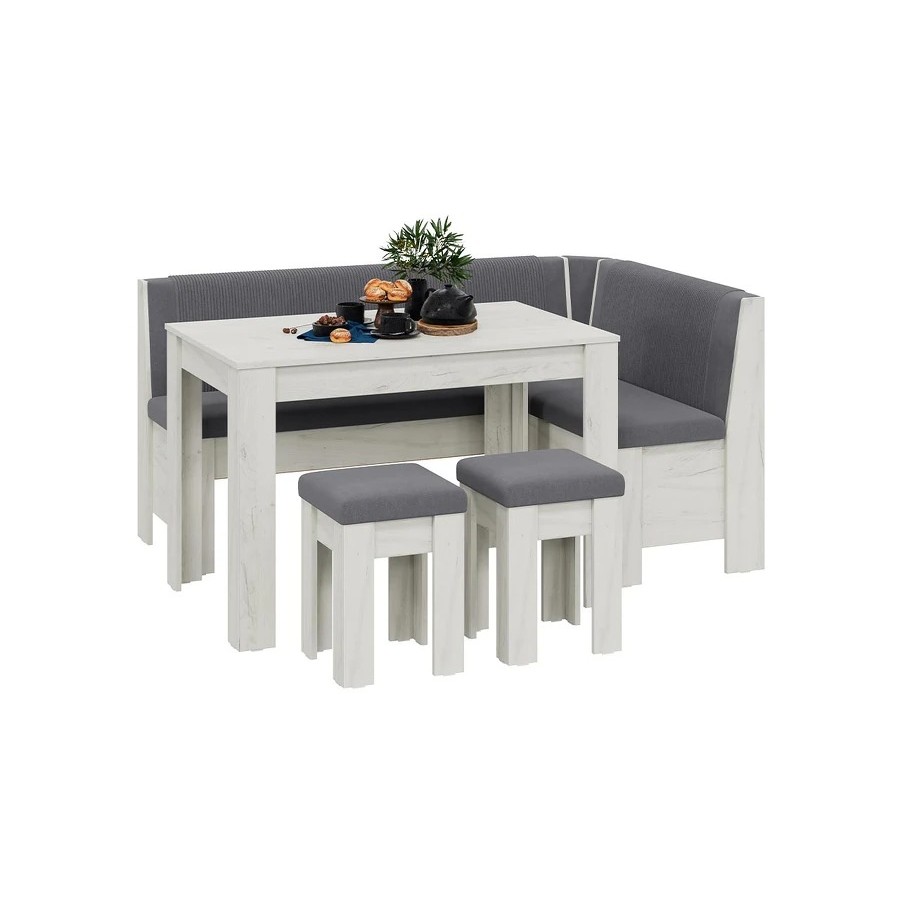 Кухонный уголок «Ганновер» - ГН №1 Дуб крафт белый, Микровелюр Linea Grande 83/Connect 83 (серый)