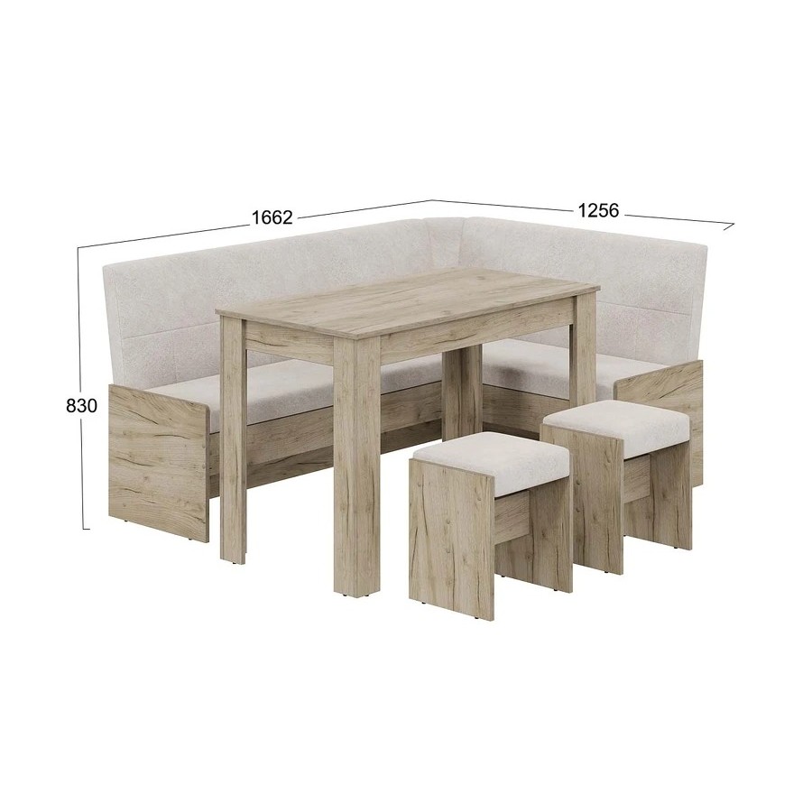 Кухонный уголок «Пекин» Дуб крафт серый, Микровелюр Duna Brilliant