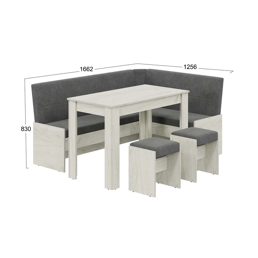 Кухонный уголок «Пекин» Дуб крафт белый, Микровелюр Duna Steel