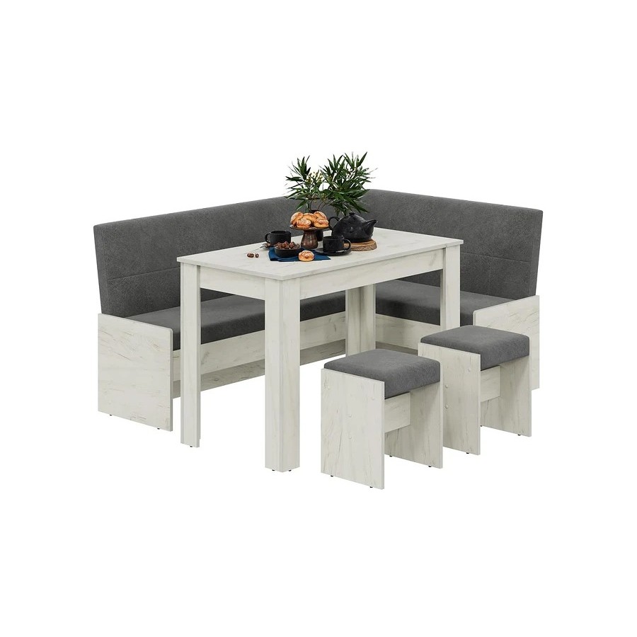 Кухонный уголок «Пекин» Дуб крафт белый, Микровелюр Duna Steel