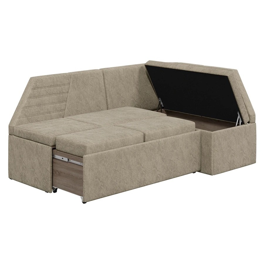 Скамья угловая «Лондон» со спальным местом Исп.2 Дуб Сонома трюфель, Микровелюр Wellmart Dark Beige