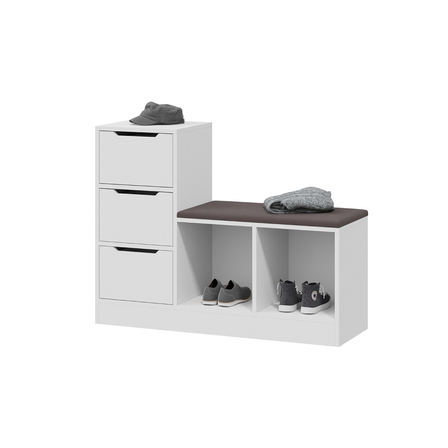 Тумба для обуви Тип 14 Белый Ясень, Велюр Серый