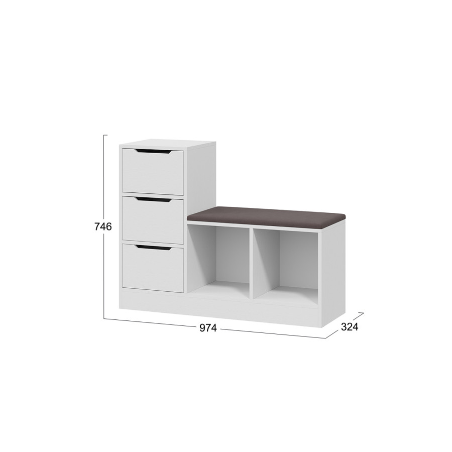 Тумба для обуви Тип 14 Белый Ясень, Велюр Серый