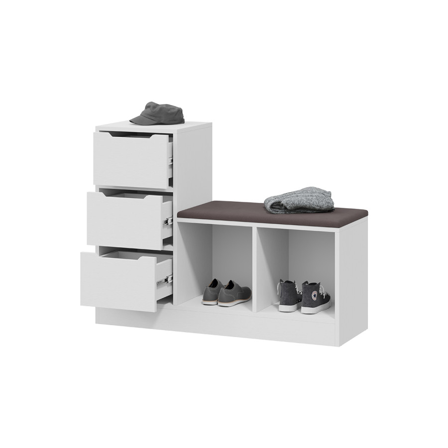 Тумба для обуви Тип 14 Белый Ясень, Велюр Серый