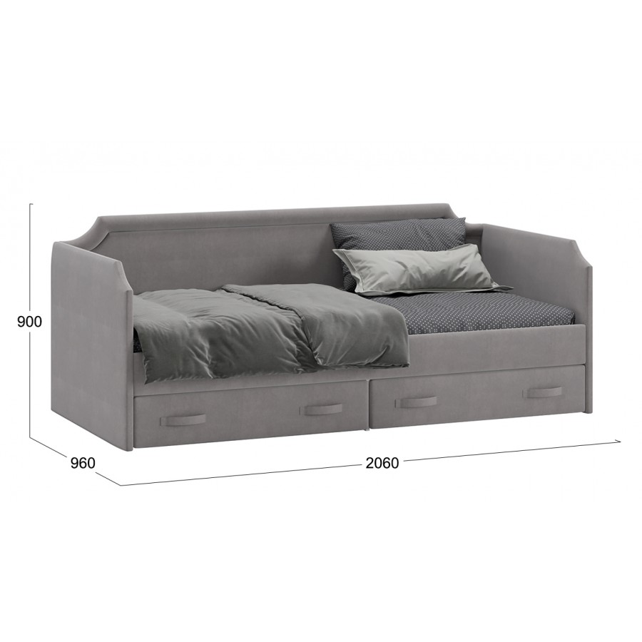 Кровать с мягкой обивкой и ящиками «Кантри» Тип 1 (900) - ТД-308.12.02 Велюр Светло-серый