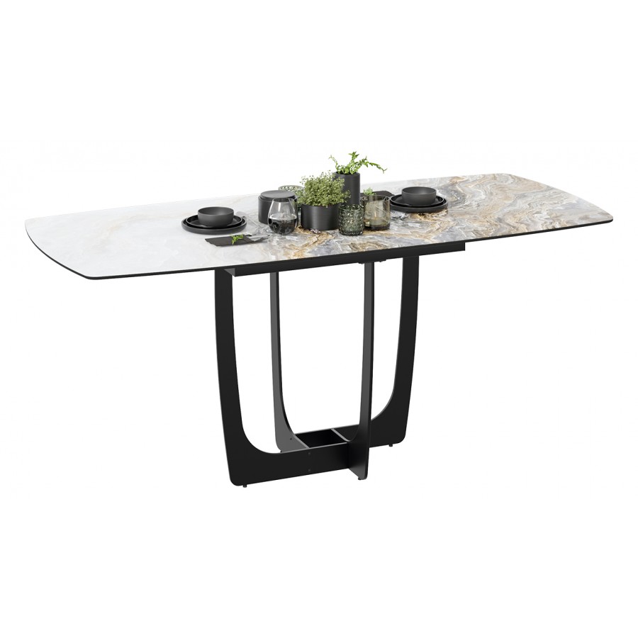 Стол обеденный «Орфей» Черный муар, Стекло глянцевое оникс