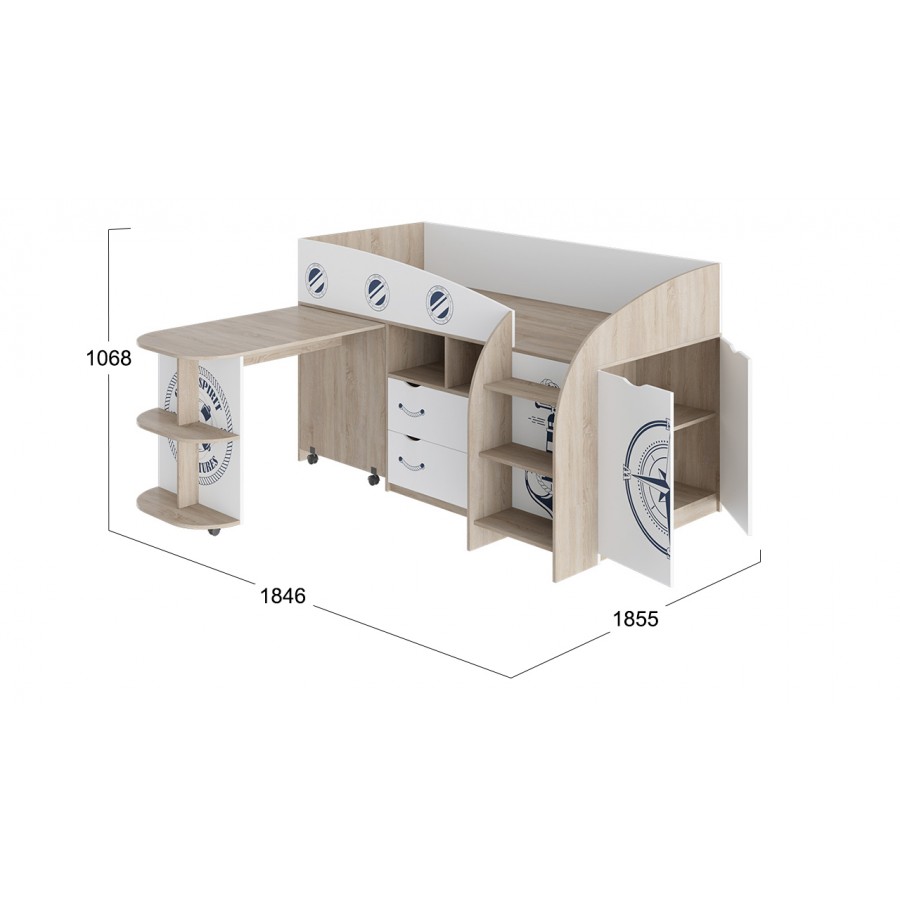 Кровать комбинированная «Немо» Дуб Сонома, Белый