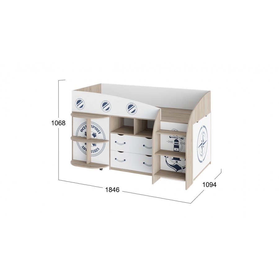 Кровать комбинированная «Немо» Дуб Сонома, Белый