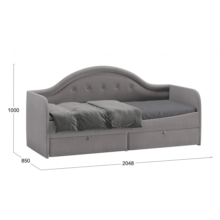 Кровать «Адель» с мягкой спинкой тип 1 Велюр Светло-серый