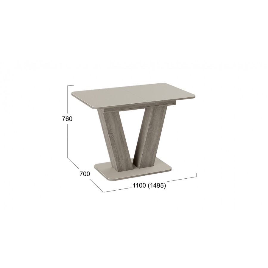 Стол раздвижной «Чинзано» Тип 1 Дуб Сонома трюфель, Стекло бежевое матовое