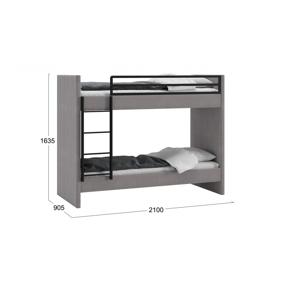 Кровать двухъярусная с мягкой обивкой «Дарси» - ИП 001.09.00.000 Велюр Светло-серый