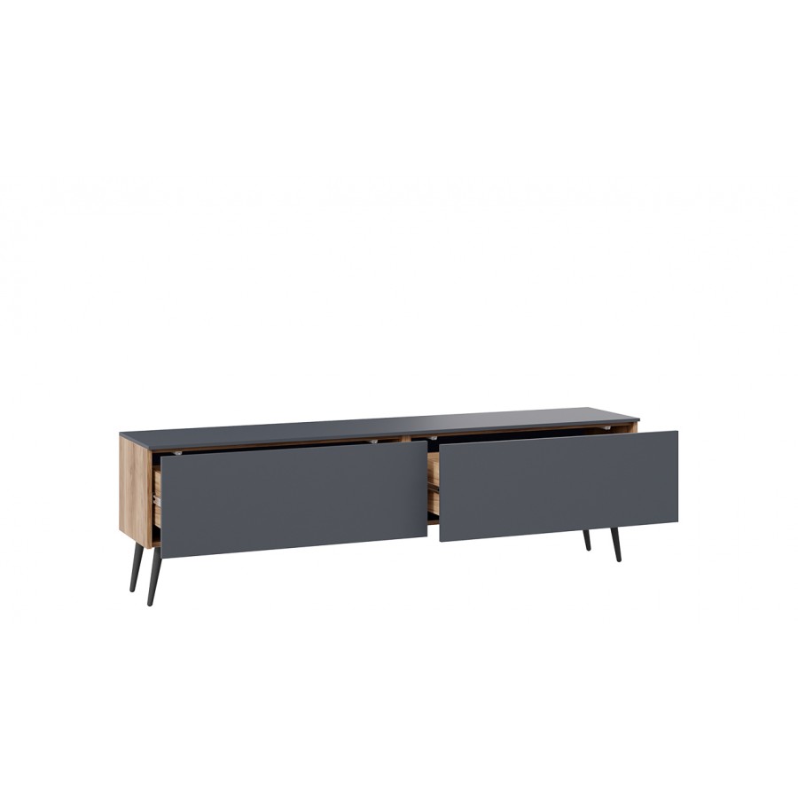 Тумба для теле- и радиоаппаратуры «Порто» с опорами - СМ-393.03.011 Яблоня Беллуно, Графит софт, Серый