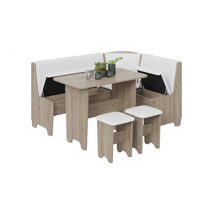 Кухонный уголок «Техас» Исп.1 Дуб Сонома трюфель, Экокожа белая