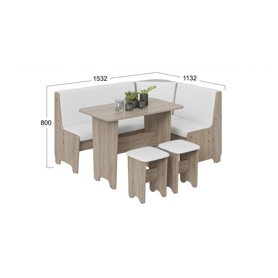 Кухонный уголок «Техас» Исп.1 Дуб Сонома трюфель, Экокожа белая