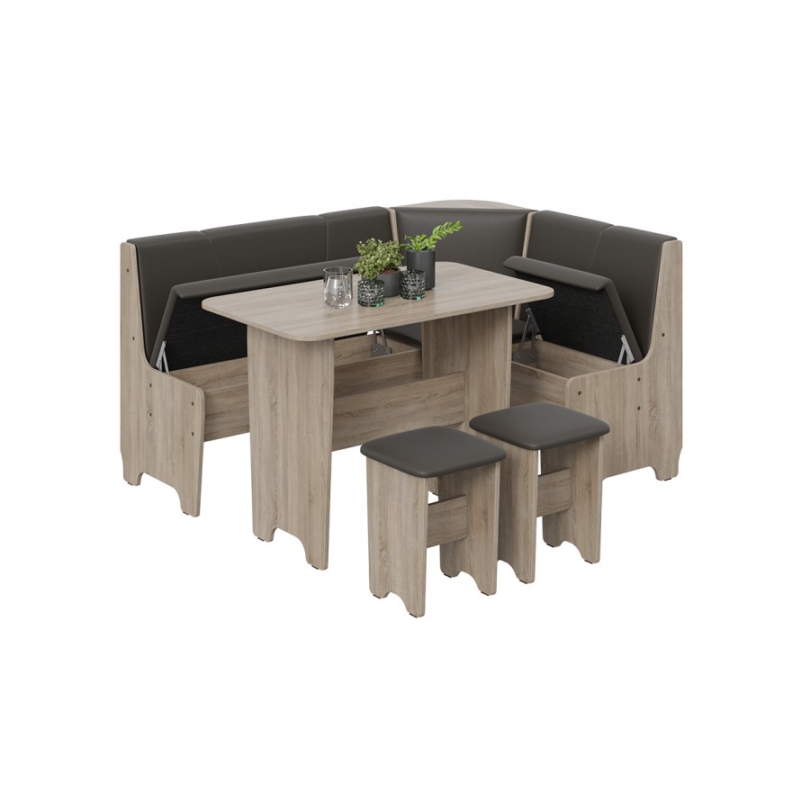 Кухонный уголок «Техас» Исп.1 Дуб Сонома трюфель, Экокожа коричневая