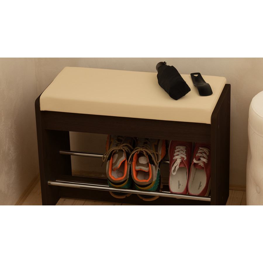 Тумба для обуви «Тайм» тип 1 Венге Цаво, Кожзам Крем