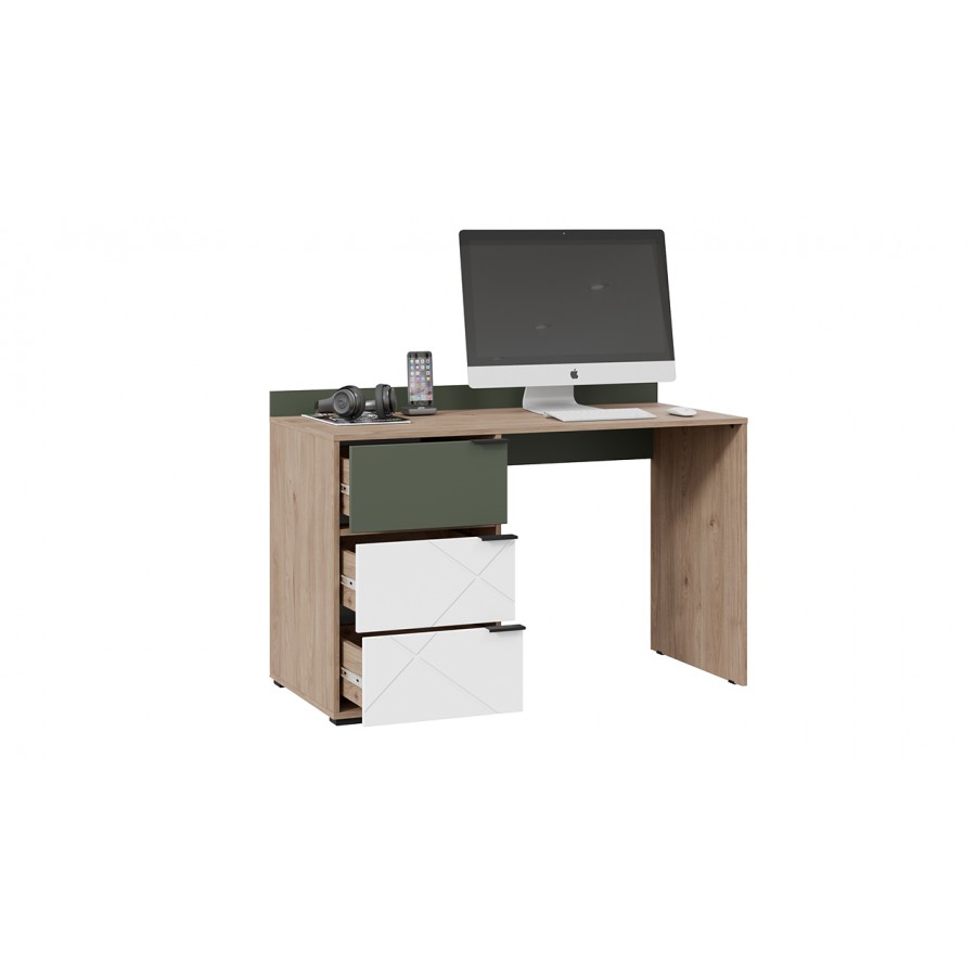 Стол письменный «Лео» - ТД-410.15.02 Гикори джексон/Белый матовый/Дымчатый зеленый