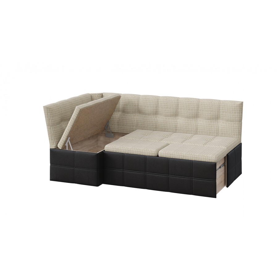 Скамья угловая «Домино» со спальным местом исп. 2 Кожзам Темный, Ткань Светлая