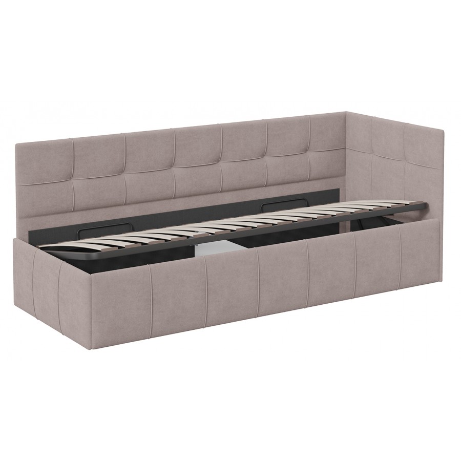 Кровать с мягкой обивкой с ПМ (с подъемным механизмом) «Грей» Тип 1 Велюр Galaxy серо-бежевый