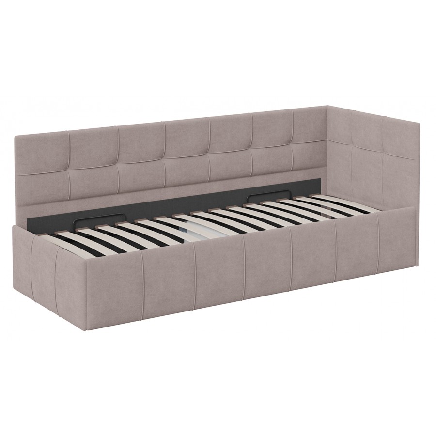 Кровать с мягкой обивкой с ПМ (с подъемным механизмом) «Грей» Тип 1 Велюр Galaxy серо-бежевый