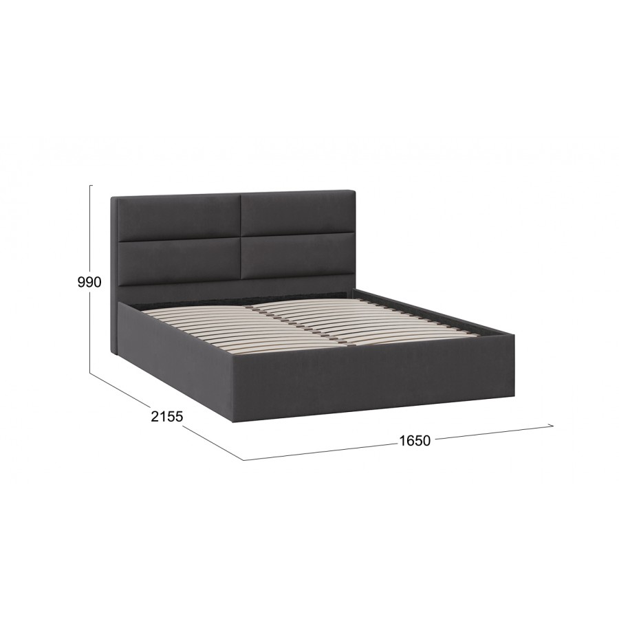 Кровать без ПМ «Глосс» Тип 1 (без подъемного механизма) Велюр Графит