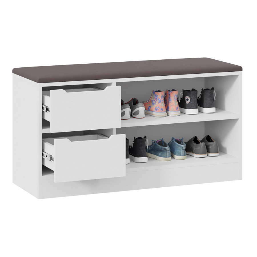 Тумба для обуви Тип 13 Белый Ясень, Велюр Серый