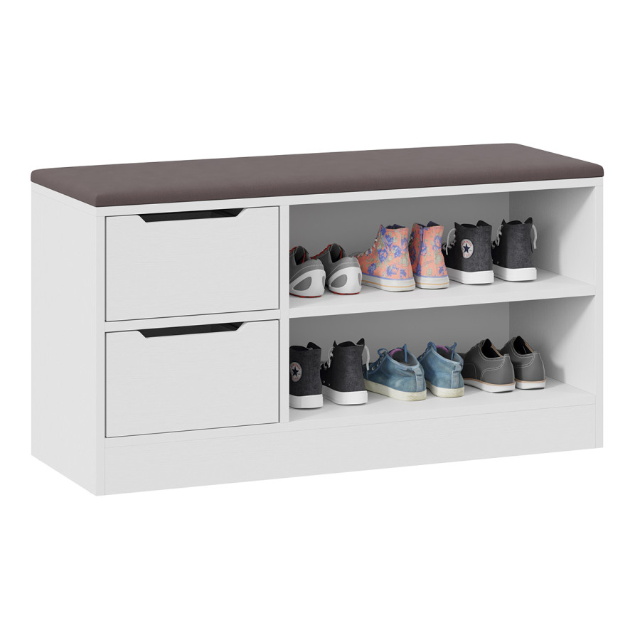 Тумба для обуви Тип 13 Белый Ясень, Велюр Серый