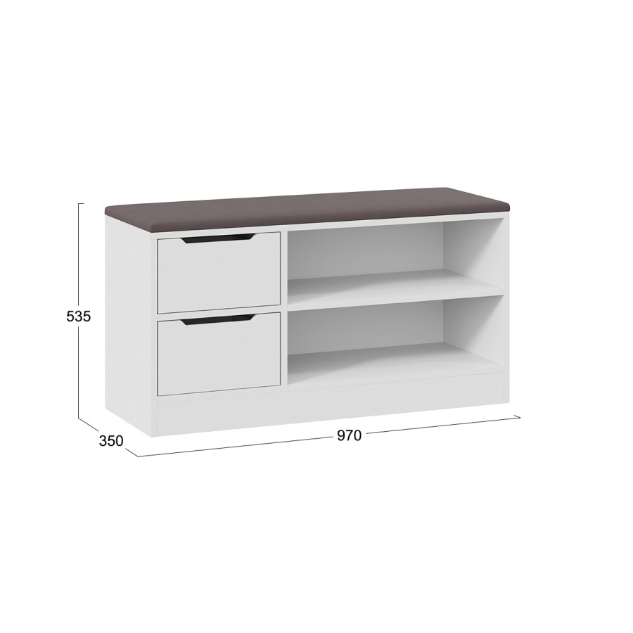 Тумба для обуви Тип 13 Белый Ясень, Велюр Серый