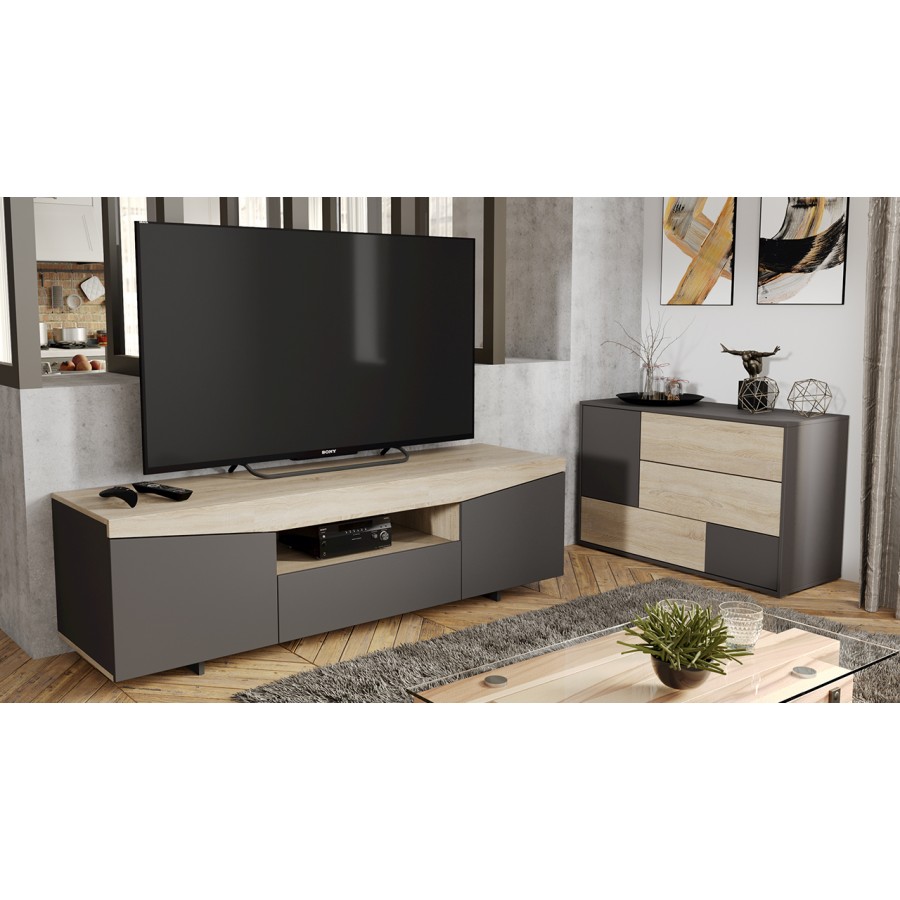 Тумба ТВ тип 1 Дуб Сонома/ Графит Серый