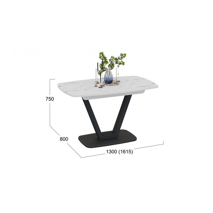 Стол обеденный «Сингапур» Тип 1 Черный муар, Стекло белый мрамор