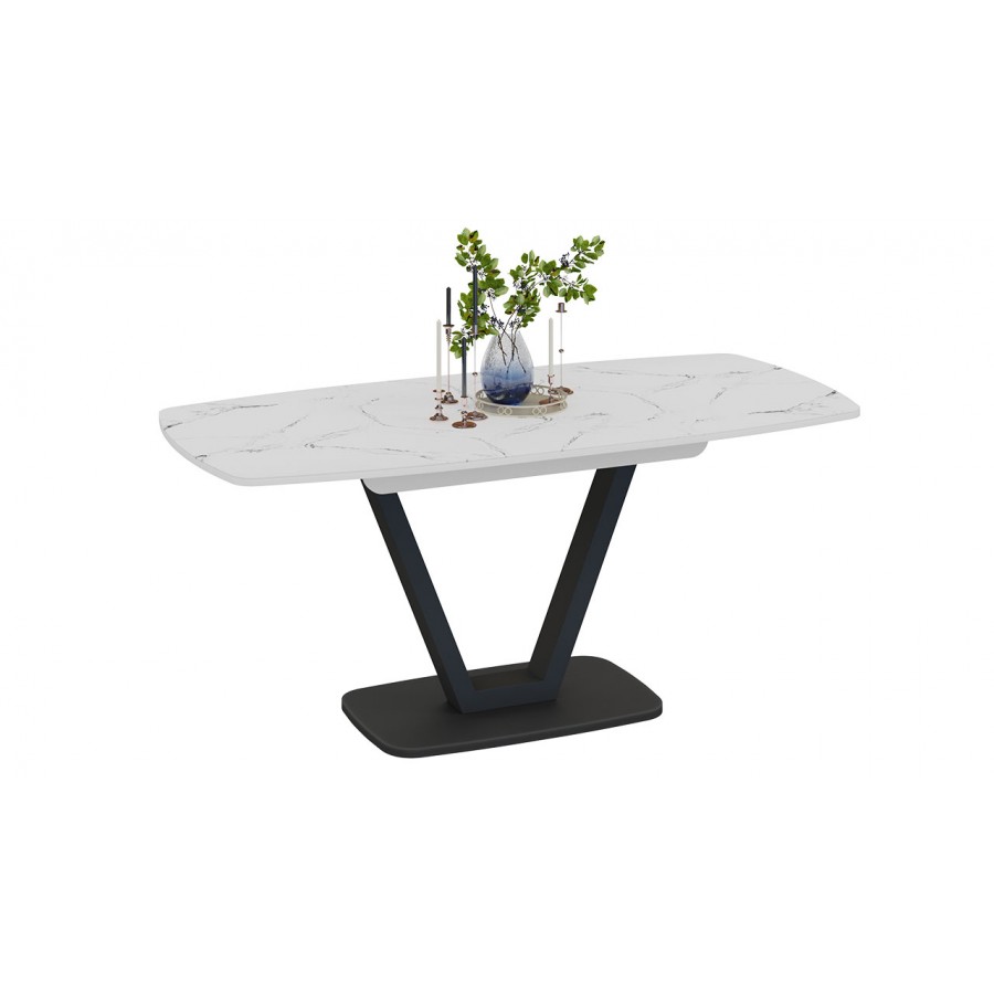 Стол обеденный «Сингапур» Тип 1 Черный муар, Стекло белый мрамор