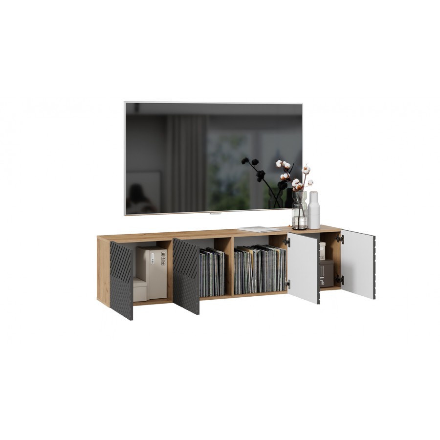 Тумба ТВ Танго Дуб крафт золотой/Холст вулкан