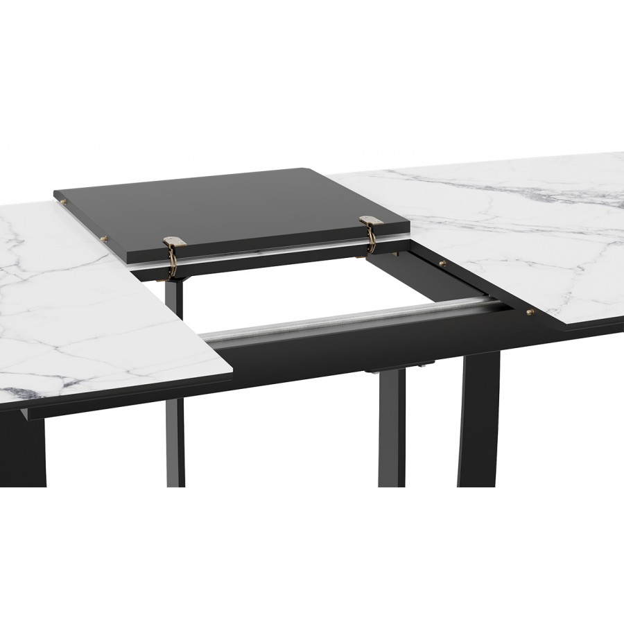 Стол обеденный «Орфей» Черный муар, Стекло глянцевое белый мрамор