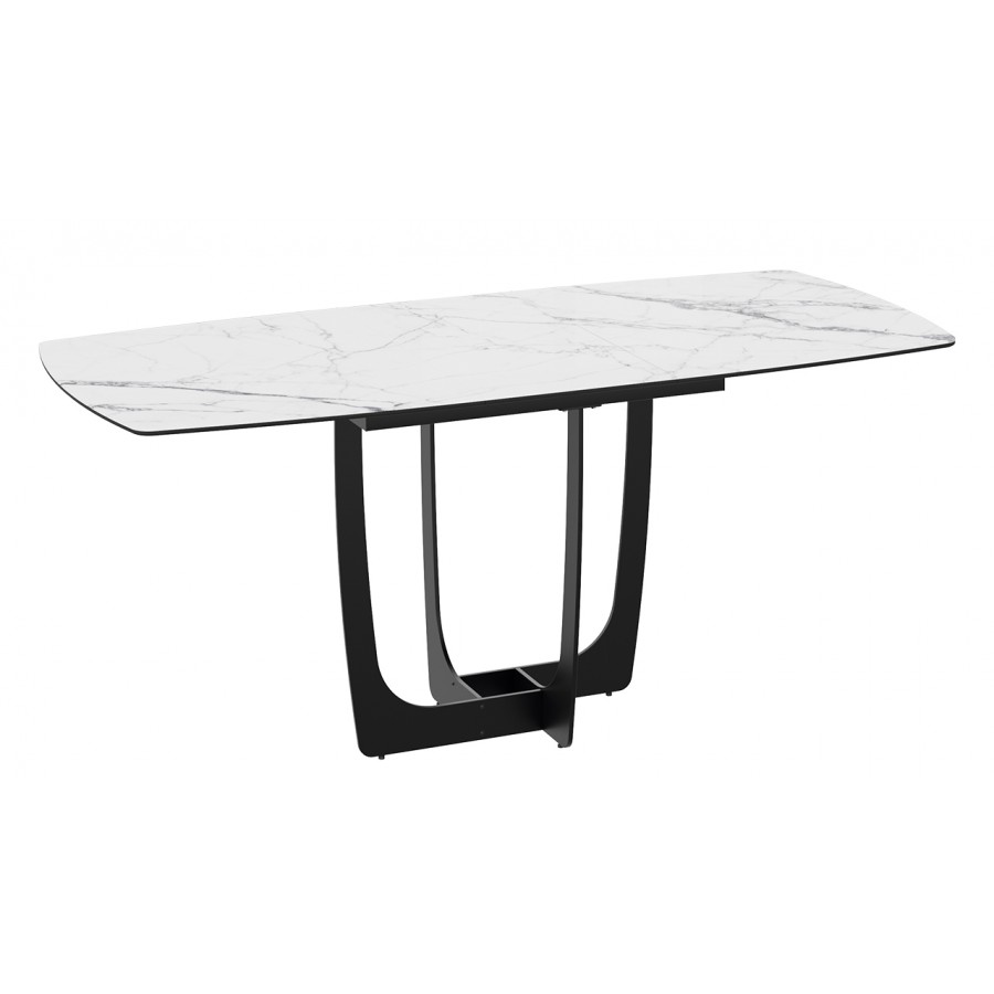 Стол обеденный «Орфей» Черный муар, Стекло глянцевое белый мрамор