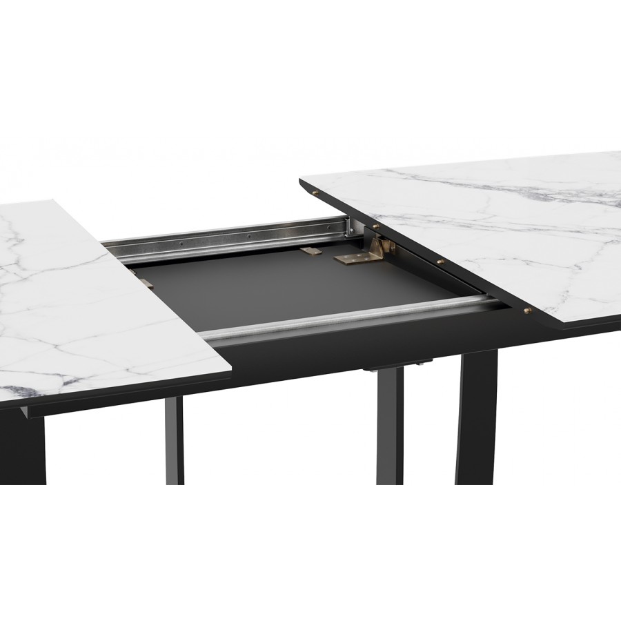 Стол обеденный «Орфей» Черный муар, Стекло глянцевое белый мрамор