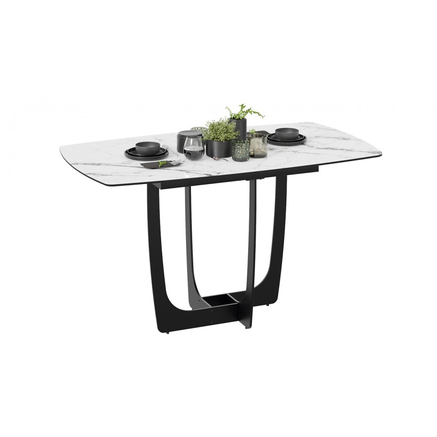 Стол обеденный «Орфей» Черный муар, Стекло глянцевое белый мрамор