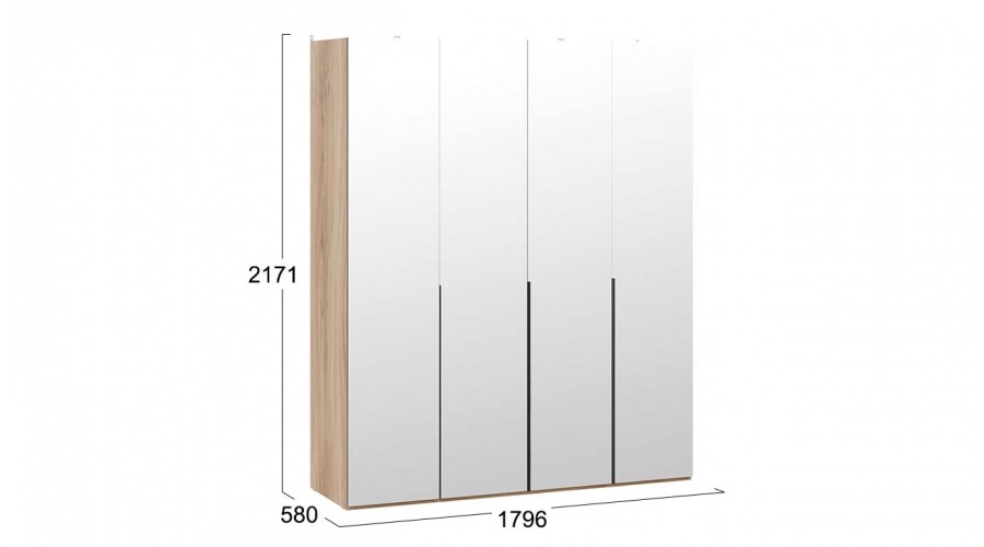 Шкаф для одежды (580) с 4 зеркальными дверями «Порто» - СМ-393.07.109 Яблоня Беллуно, Графит