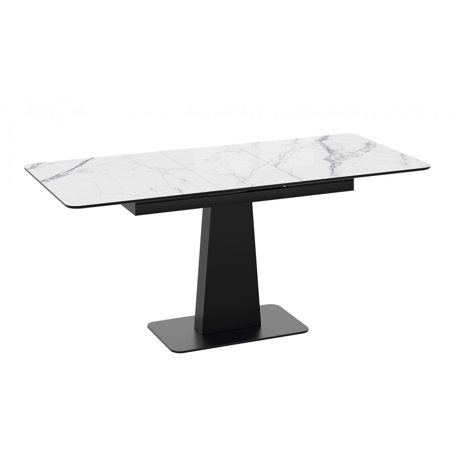 Стол обеденный «Бридж» Черный муар, Стекло глянцевое белый мрамор