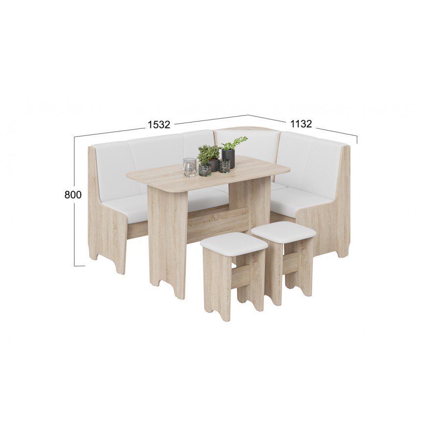 Кухонный уголок «Техас» Исп.1 Дуб Сонома, Экокожа белая