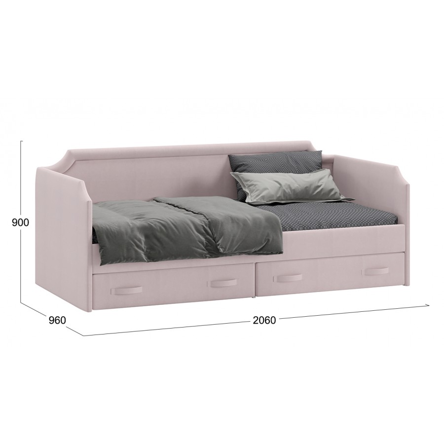 Кровать с мягкой обивкой и ящиками «Кантри» Тип 1 (900) - ТД-308.12.02 Велюр пудровый