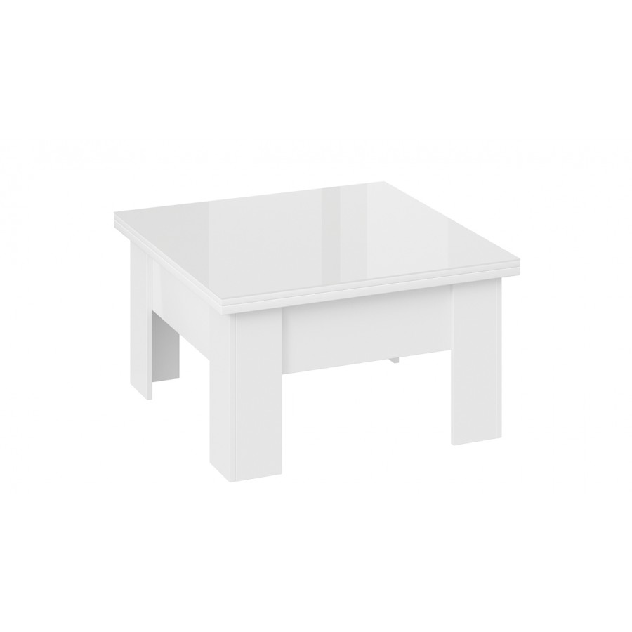 Стол журнальный (трансформер) «Glance» тип 1 Белый (поры дерева), Стекло Белый глянец