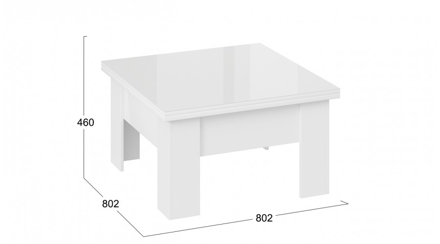 Стол журнальный (трансформер) «Glance» тип 1 Белый (поры дерева), Стекло Белый глянец