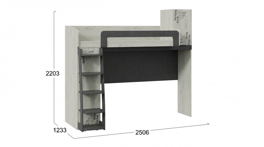 Кровать-чердак «Оксфорд-2» (Матера/Дуб крафт белый с рисунком)
