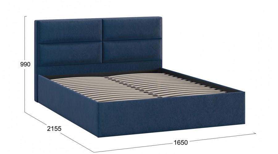 Кровать без ПМ «Глосс» Тип 1 (без подъемного механизма) Микровелюр Wellmart Blue
