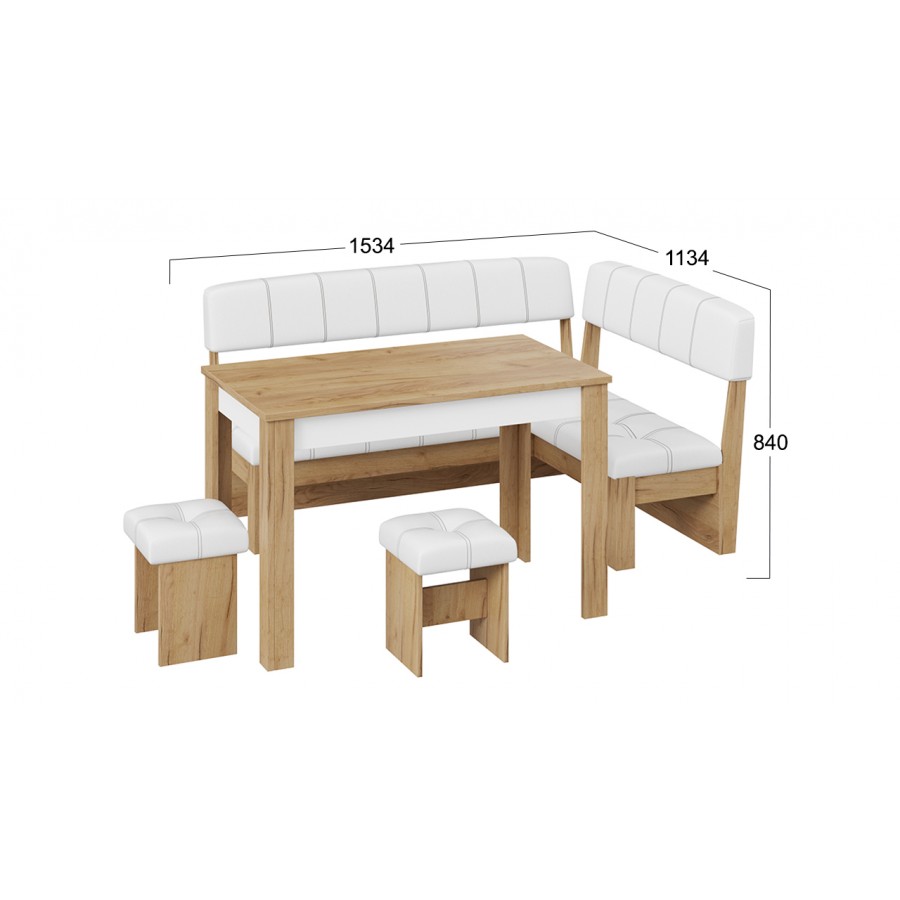 Кухонный уголок «Альфа» - МФ-100.001 Дуб Крафт золотой, Белый кожзам