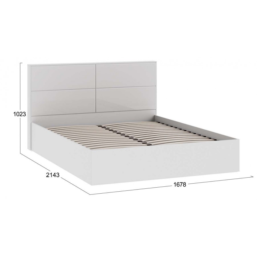 Кровать без ПМ «Тесса» Тип 2 (без подъемного механизма) Белый Жемчуг, Белый глянец