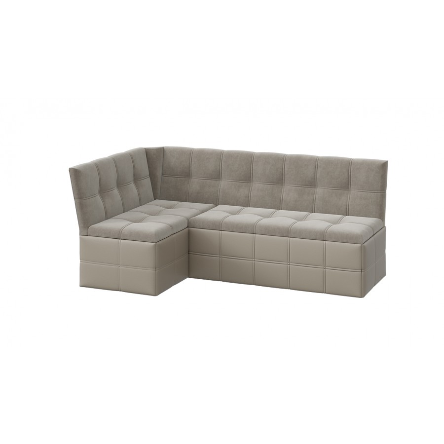 Скамья угловая «Домино» со спальным местом исп. 2 Кожзам Светло-коричневый, Велюр Мокко светлый