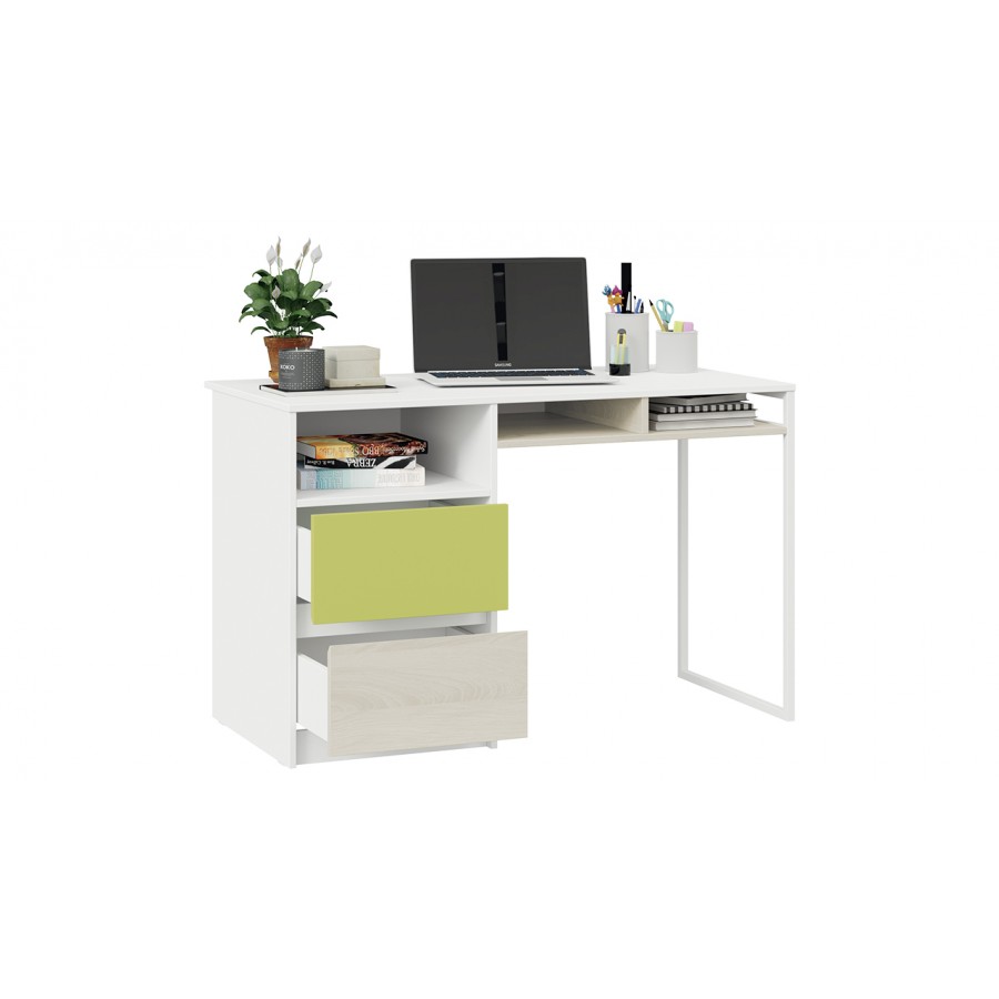 Стол письменный с ящиками «Сканди» - СМ-386.15.02-20 Дуб Гарден, Белая, Зеленый
